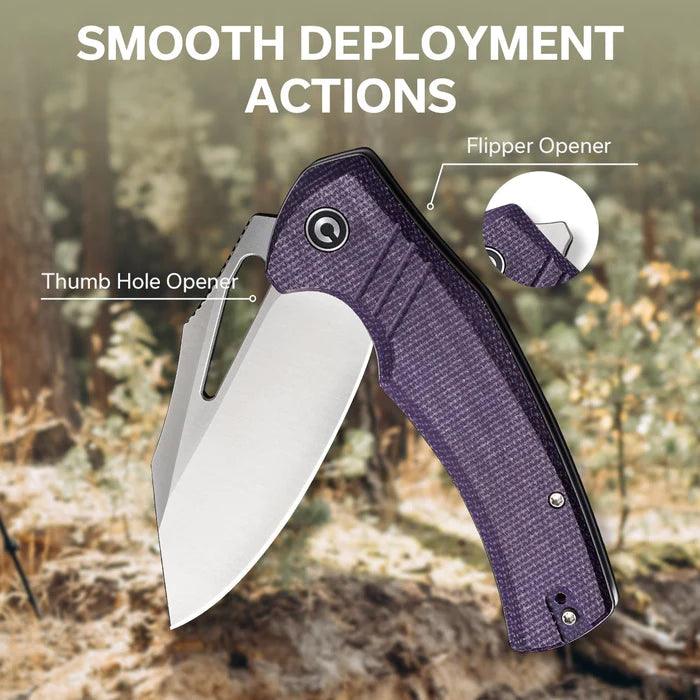 Civivi BullTusk Liner Lock Purple Canvas Micarta Satin Clip Point 14C28N - Knives.mx