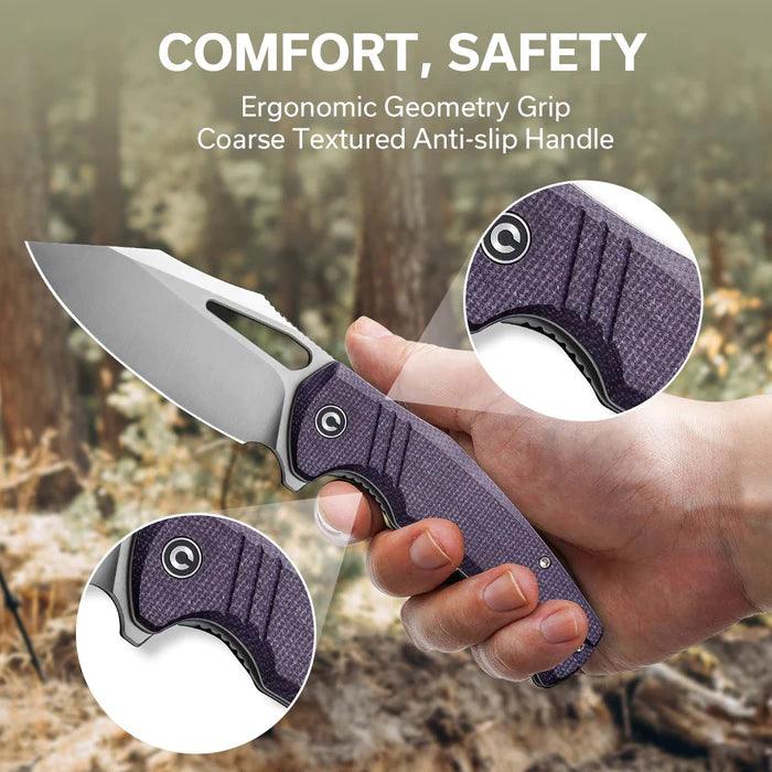 Civivi BullTusk Liner Lock Purple Canvas Micarta Satin Clip Point 14C28N - Knives.mx