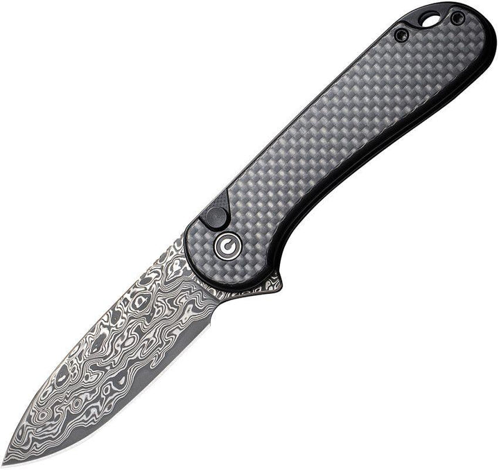 Civivi Button Lock Elementum II Twill Carbon Fiber Overlay On Black G10 Drop Point Damascus - Knives.mx