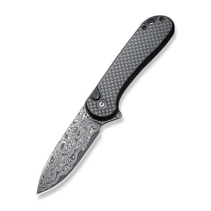 Civivi Button Lock Elementum II Twill Carbon Fiber Overlay On Black G10 Drop Point Damascus - Knives.mx