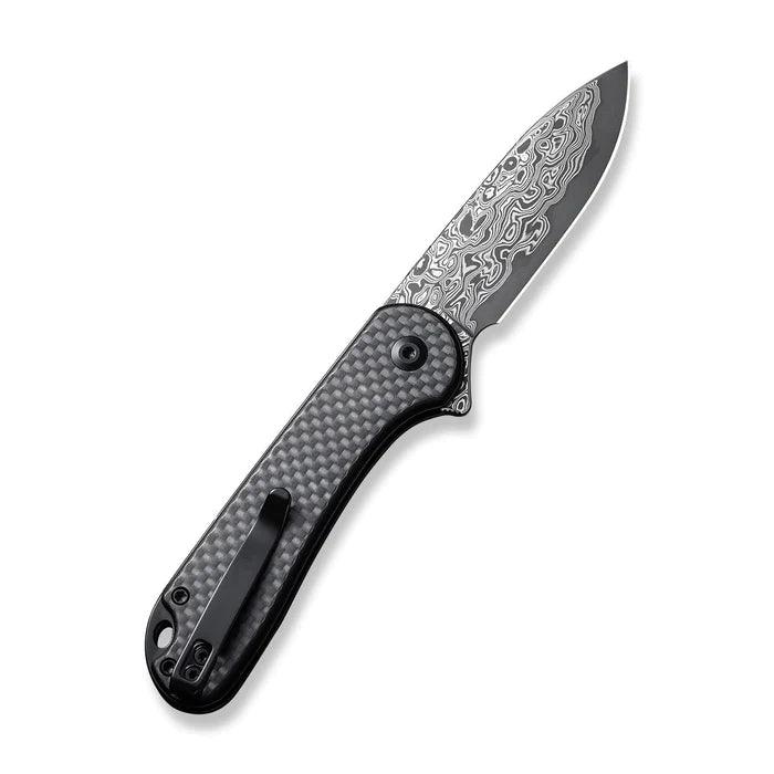 Civivi Button Lock Elementum II Twill Carbon Fiber Overlay On Black G10 Drop Point Damascus - Knives.mx