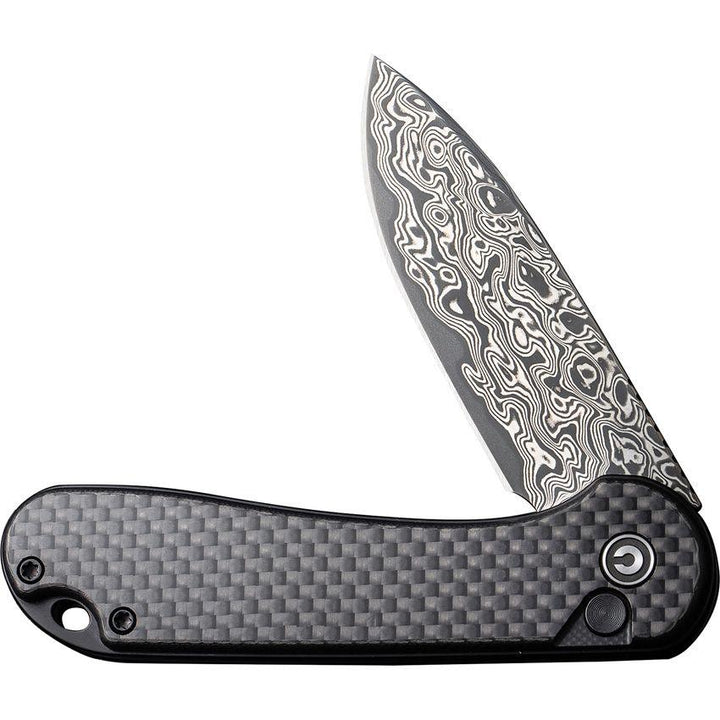 Civivi Button Lock Elementum II Twill Carbon Fiber Overlay On Black G10 Drop Point Damascus - Knives.mx