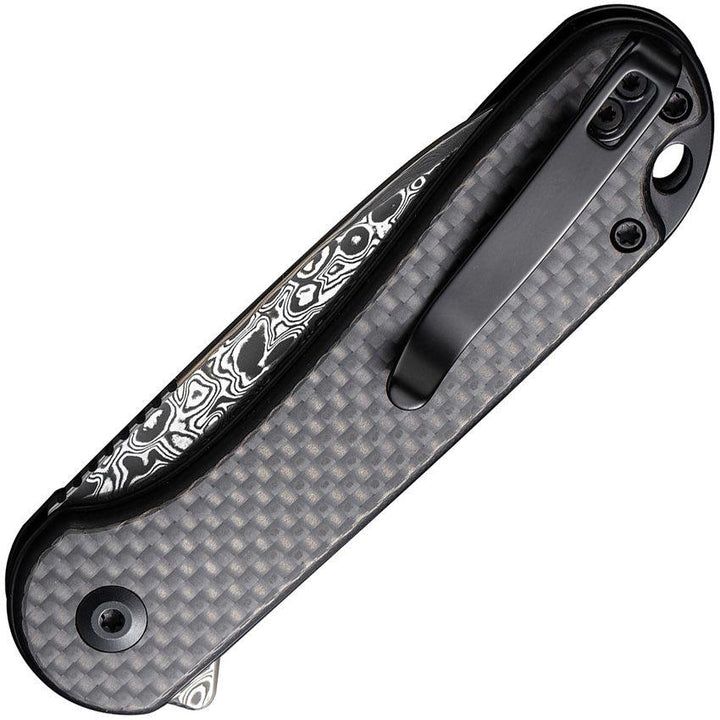 Civivi Button Lock Elementum II Twill Carbon Fiber Overlay On Black G10 Drop Point Damascus - Knives.mx