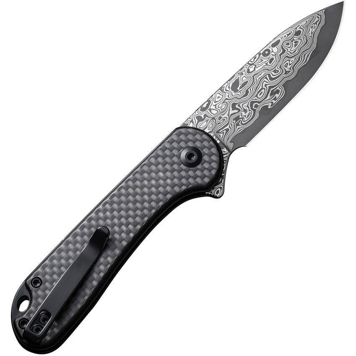 Civivi Button Lock Elementum II Twill Carbon Fiber Overlay On Black G10 Drop Point Damascus - Knives.mx