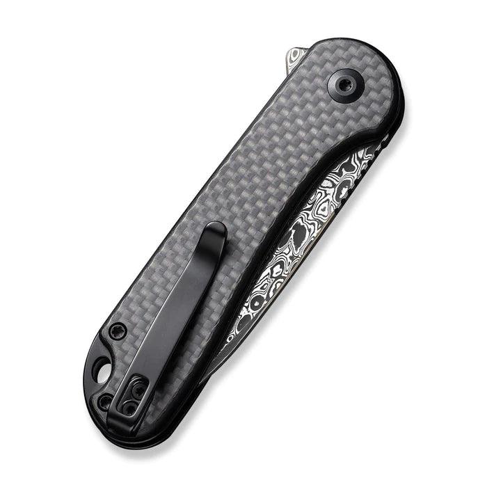 Civivi Button Lock Elementum II Twill Carbon Fiber Overlay On Black G10 Drop Point Damascus - Knives.mx