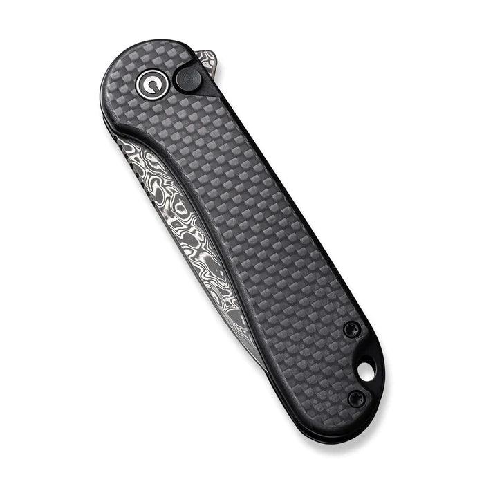 Civivi Button Lock Elementum II Twill Carbon Fiber Overlay On Black G10 Drop Point Damascus - Knives.mx