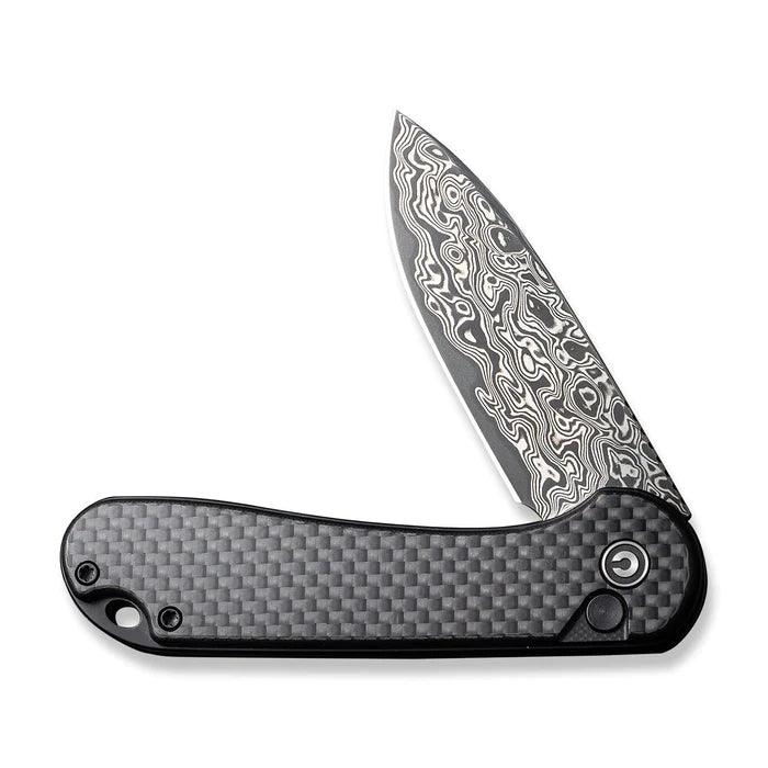 Civivi Button Lock Elementum II Twill Carbon Fiber Overlay On Black G10 Drop Point Damascus - Knives.mx