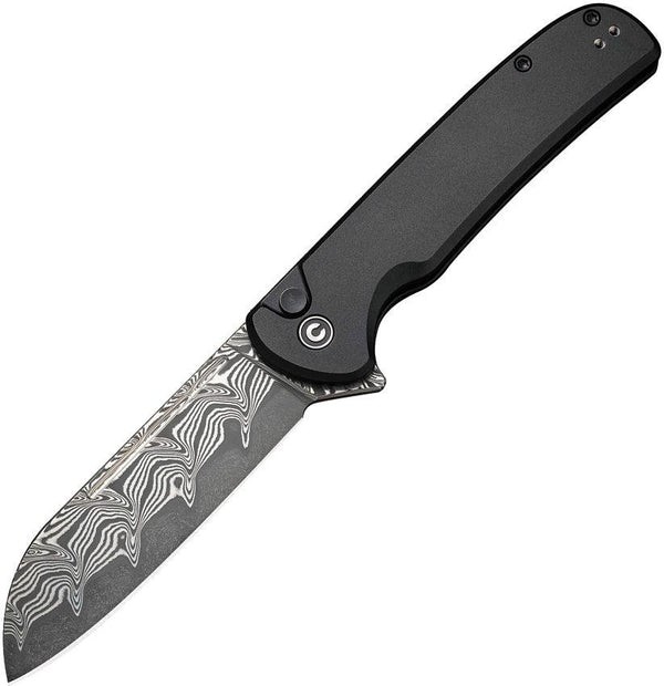 Civivi Chevalier Button Lock Black Aluminum Damascus Sheepsfoot 14C28N - Knives.mx