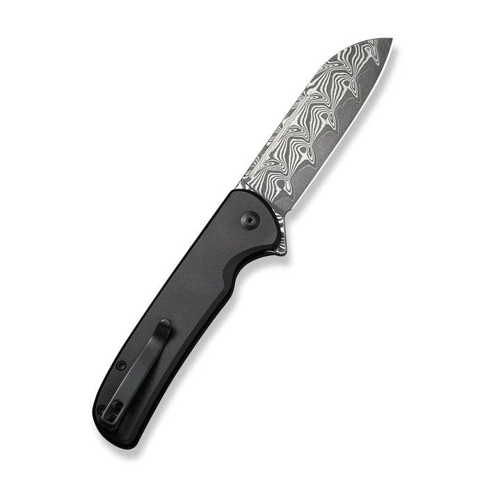 Civivi Chevalier Button Lock Black Aluminum Damascus Sheepsfoot 14C28N - Knives.mx