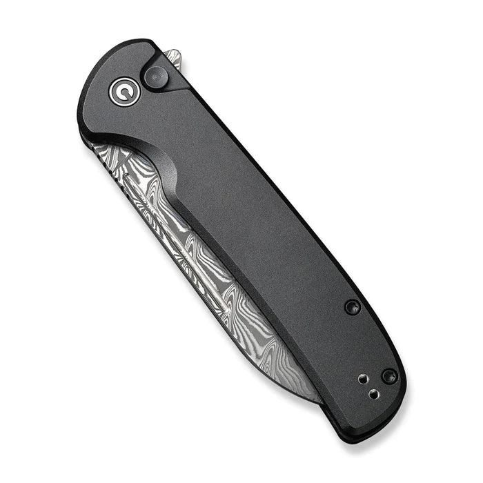 Civivi Chevalier Button Lock Black Aluminum Damascus Sheepsfoot 14C28N - Knives.mx