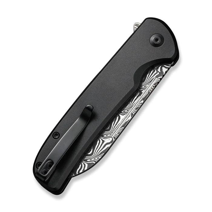 Civivi Chevalier Button Lock Black Aluminum Damascus Sheepsfoot 14C28N - Knives.mx