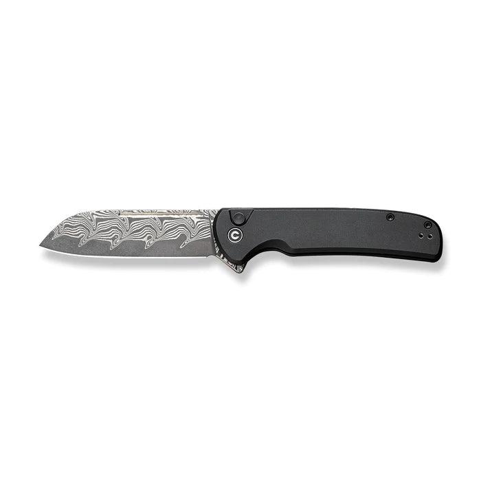 Civivi Chevalier Button Lock Black Aluminum Damascus Sheepsfoot 14C28N - Knives.mx