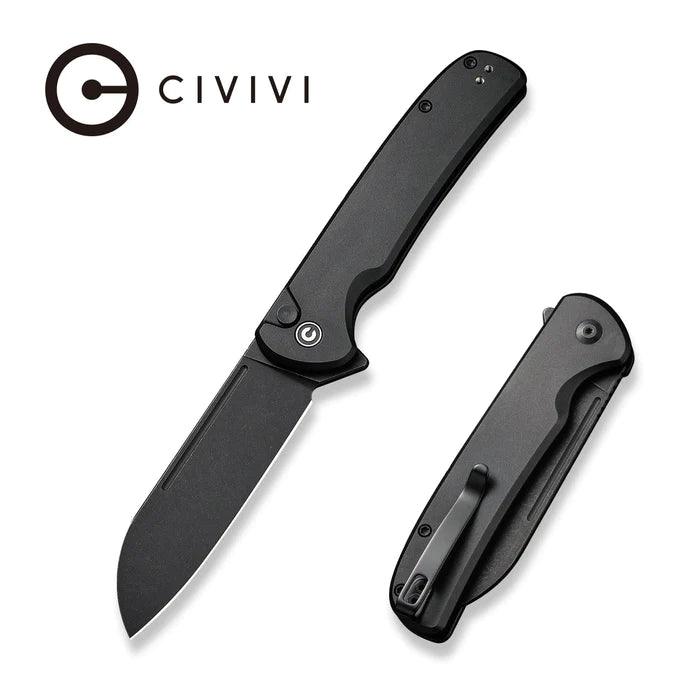 Civivi Chevalier Button Lock Blackout Aluminum Stonewashed Sheepsfoot 14C28N - Knives.mx