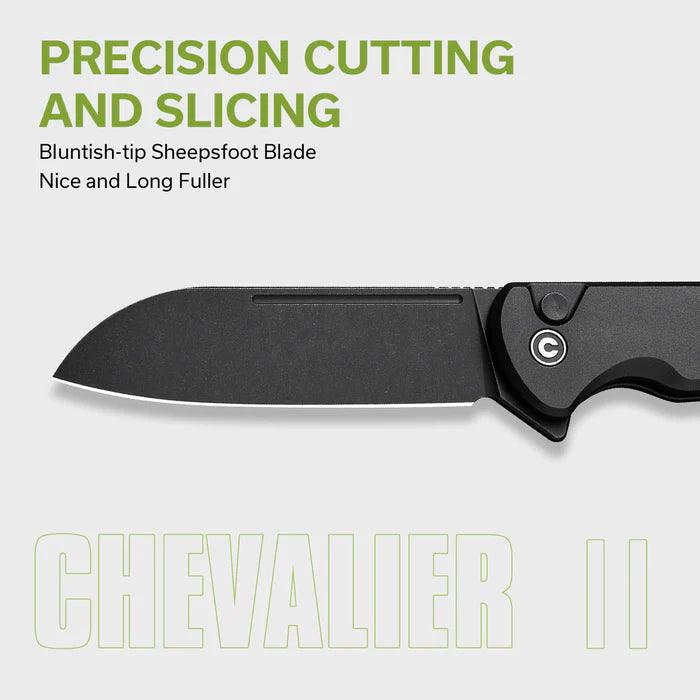 Civivi Chevalier Button Lock Blackout Aluminum Stonewashed Sheepsfoot 14C28N - Knives.mx