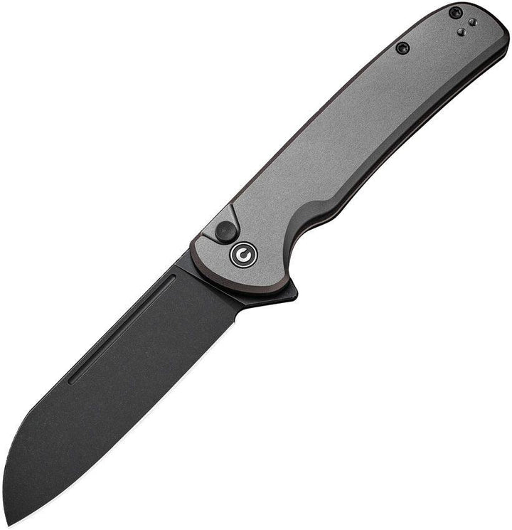 Civivi Chevalier Button Lock Gray Aluminum Black Stonewashed Sheepsfoot 14C28N - Knives.mx