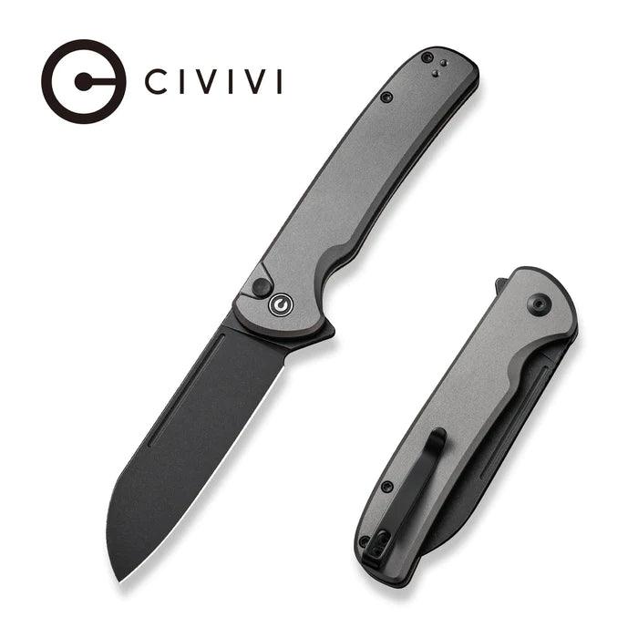 Civivi Chevalier Button Lock Gray Aluminum Black Stonewashed Sheepsfoot 14C28N - Knives.mx