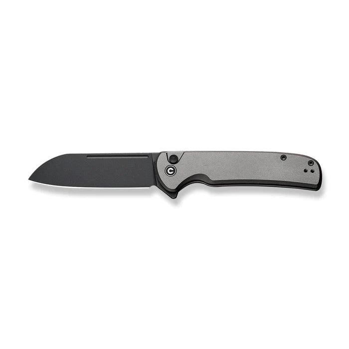 Civivi Chevalier Button Lock Gray Aluminum Black Stonewashed Sheepsfoot 14C28N - Knives.mx