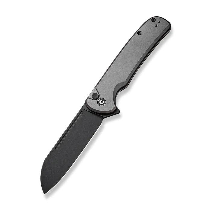 Civivi Chevalier Button Lock Gray Aluminum Black Stonewashed Sheepsfoot 14C28N - Knives.mx