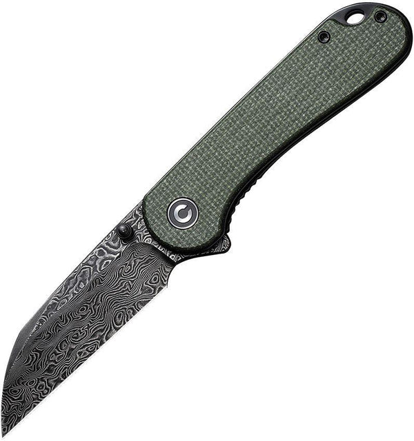 Civivi Elementum Liner Lock Green Canvas Micarta Black Hand Rubbed Wharncliffe Damascus - Knives.mx