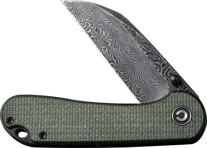 Civivi Elementum Liner Lock Green Canvas Micarta Black Hand Rubbed Wharncliffe Damascus - Knives.mx