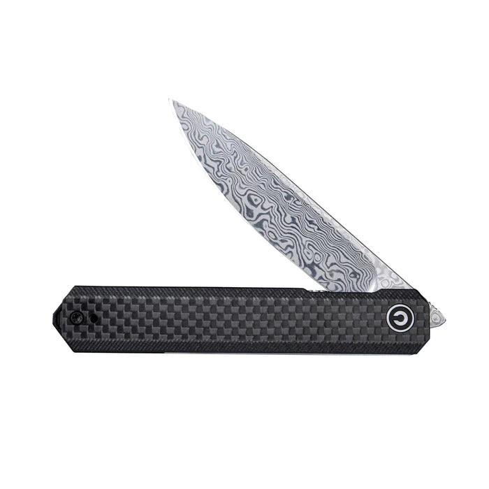 Civivi Exarch Liner Lock Twill Carbon Fiber Overlay On Black G10 Damascus - Knives.mx