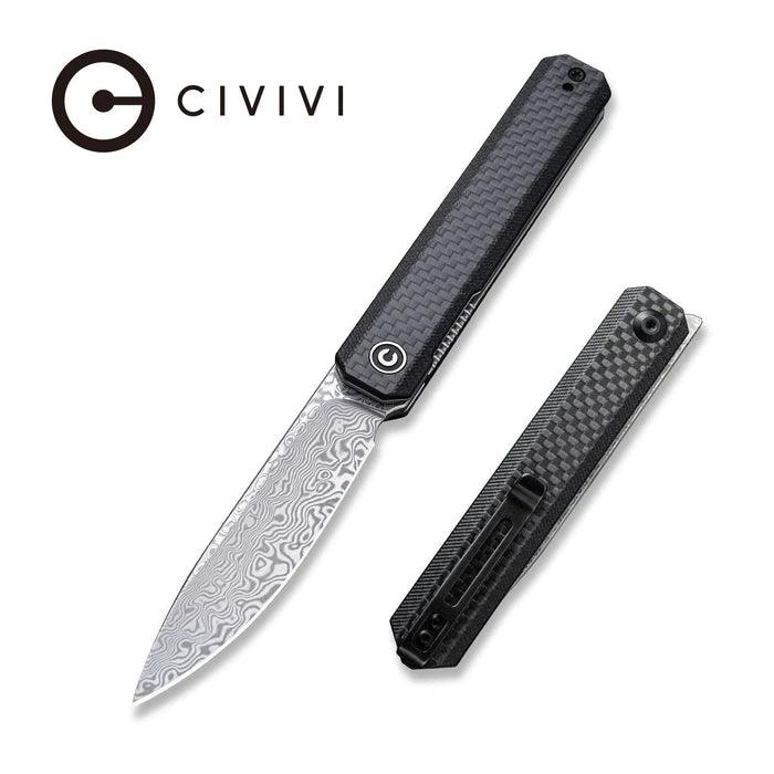 Civivi Exarch Liner Lock Twill Carbon Fiber Overlay On Black G10 Damascus - Knives.mx