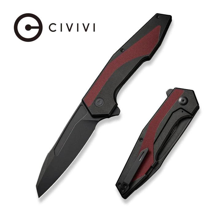 Civivi Hypersonic Framelock Black Steel w Burgundy G10 Inlay Stonewashed Reverse Tanto Sandvik 14C28N - Knives.mx