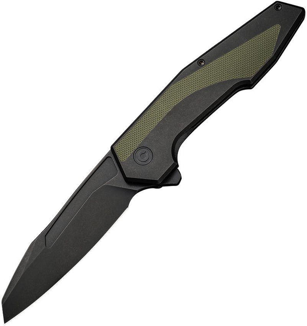 Civivi Hypersonic Framelock Black Steel w Green G10 Inlay Stonewashed Reverse Tanto Sandvik 14C28N - Knives.mx