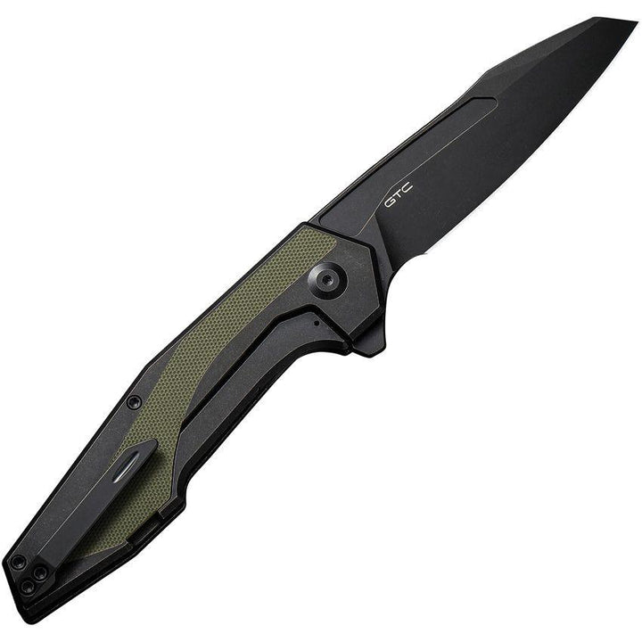 Civivi Hypersonic Framelock Black Steel w Green G10 Inlay Stonewashed Reverse Tanto Sandvik 14C28N - Knives.mx