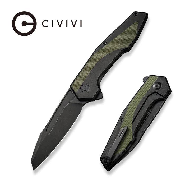 Civivi Hypersonic Framelock Black Steel w Green G10 Inlay Stonewashed Reverse Tanto Sandvik 14C28N - Knives.mx