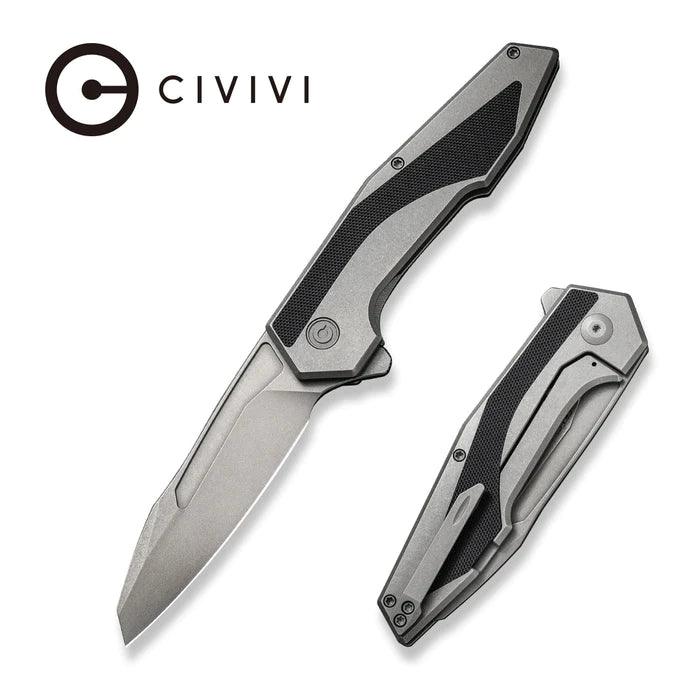 Civivi Hypersonic Framelock Steel w Black G10 Inlay Gray Stonewashed Reverse Tanto Sandvik 14C28N - Knives.mx