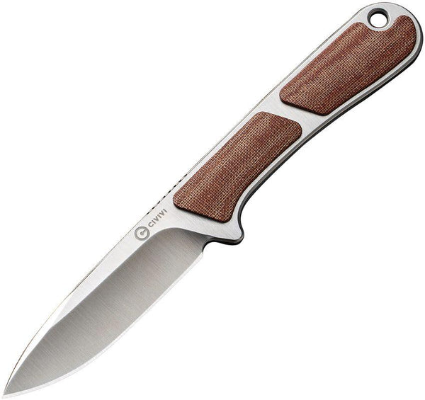 Civivi Mini Elementum Fixed Blade Brown Linen Micarta Satin Drop Point Nitro-V - Knives.mx