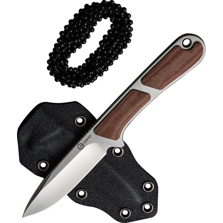 Civivi Mini Elementum Fixed Blade Brown Linen Micarta Satin Drop Point Nitro-V - Knives.mx