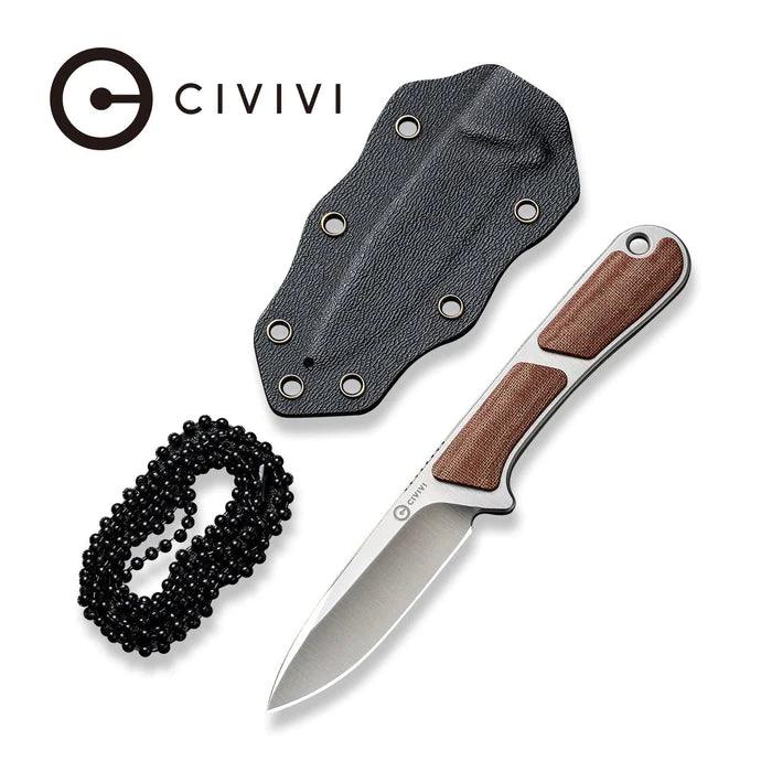 Civivi Mini Elementum Fixed Blade Brown Linen Micarta Satin Drop Point Nitro-V - Knives.mx