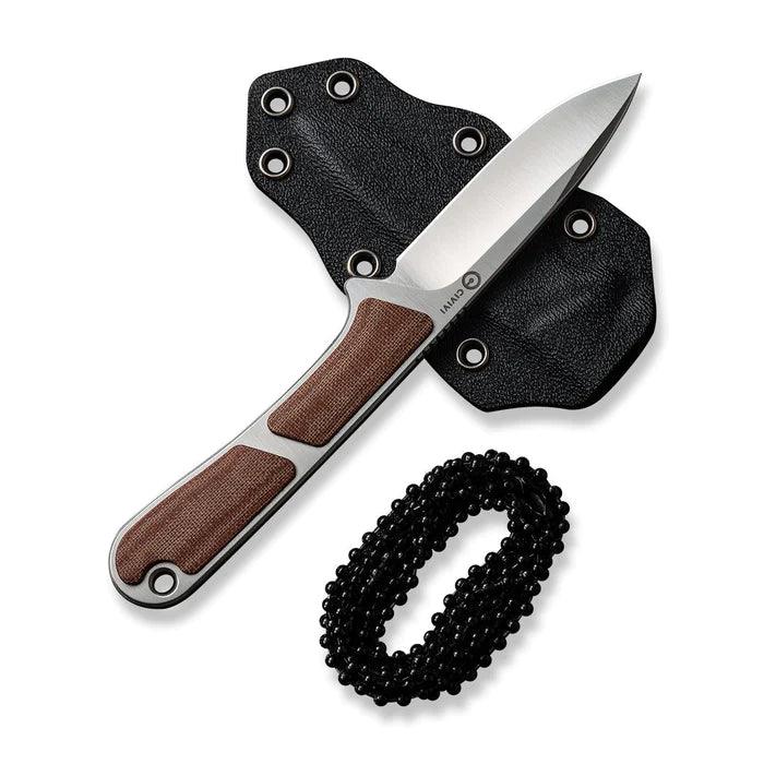 Civivi Mini Elementum Fixed Blade Brown Linen Micarta Satin Drop Point Nitro-V - Knives.mx