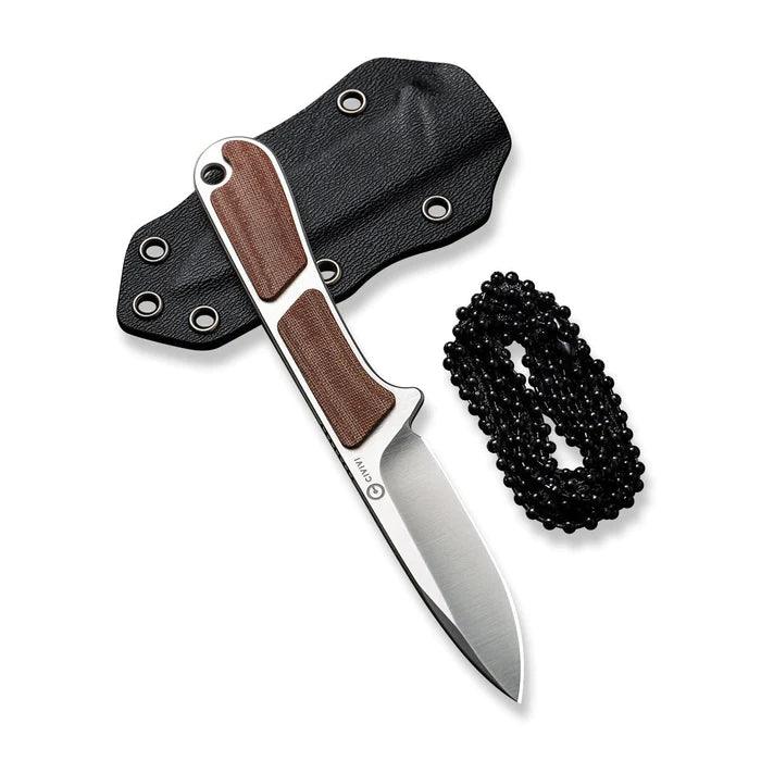 Civivi Mini Elementum Fixed Blade Brown Linen Micarta Satin Drop Point Nitro-V - Knives.mx