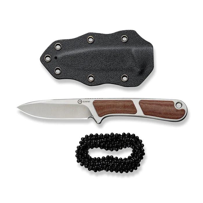 Civivi Mini Elementum Fixed Blade Brown Linen Micarta Satin Drop Point Nitro-V - Knives.mx