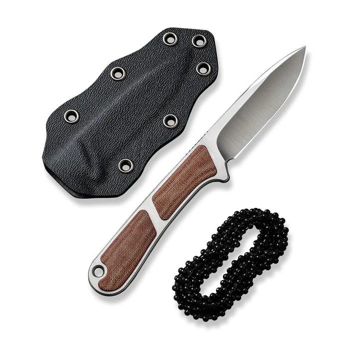 Civivi Mini Elementum Fixed Blade Brown Linen Micarta Satin Drop Point Nitro-V - Knives.mx