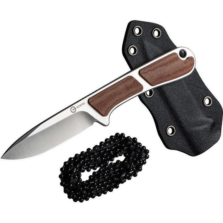 Civivi Mini Elementum Fixed Blade Brown Linen Micarta Satin Drop Point Nitro-V - Knives.mx