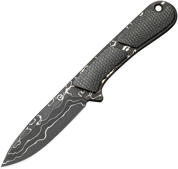 Civivi Mini Elementum Fixed Blade Dark Green Canvas Micarta Drop Point Damascus - Knives.mx