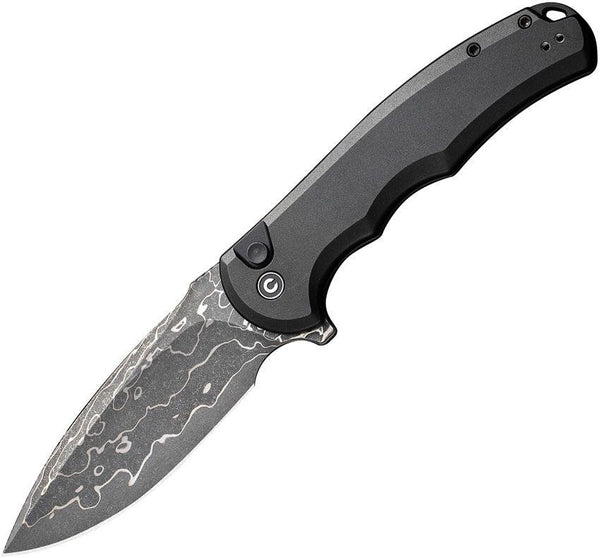 Civivi Praxis Button Lock Black Aluminum Drop Point Damascus - Knives.mx