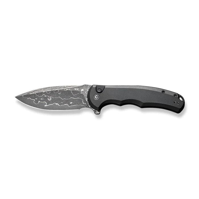 Civivi Praxis Button Lock Black Aluminum Drop Point Damascus - Knives.mx