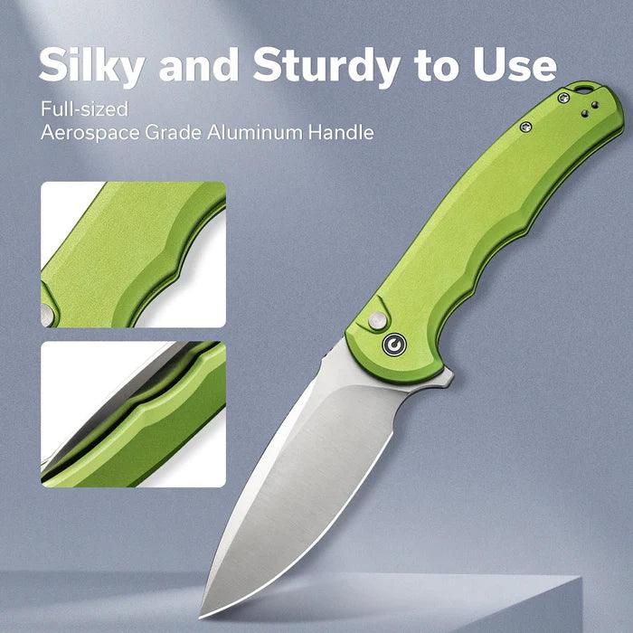 Civivi Praxis Button Lock Lime Green Aluminum Satin Drop Point Nitro-V - Knives.mx
