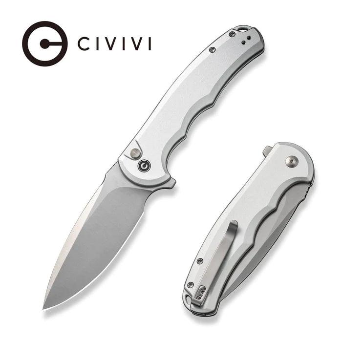 Civivi Praxis Button Lock Silver Aluminum Satin Drop Point Nitro-V - Knives.mx