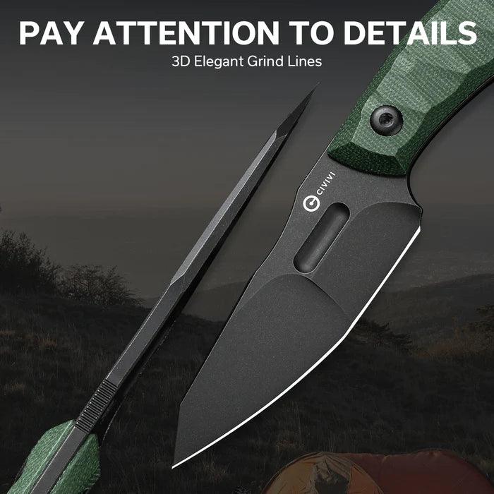 Civivi Propugnator Fixed Blade Green Canvas Micarta Black Stonewashed Reverse Tanto D2 - Knives.mx