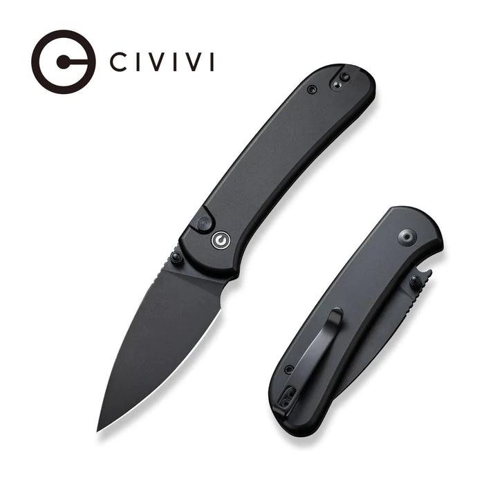 Civivi Qubit Button Lock Blackout Aluminum Stonewashed Drop Point 14C28N - Knives.mx