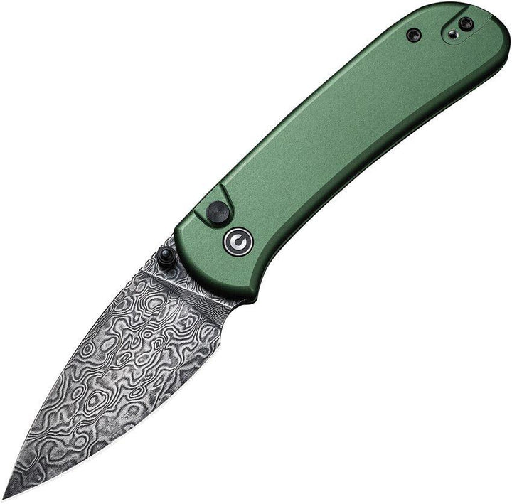 Civivi Qubit Button Lock Green Aluminum Drop Point Damascus - Knives.mx