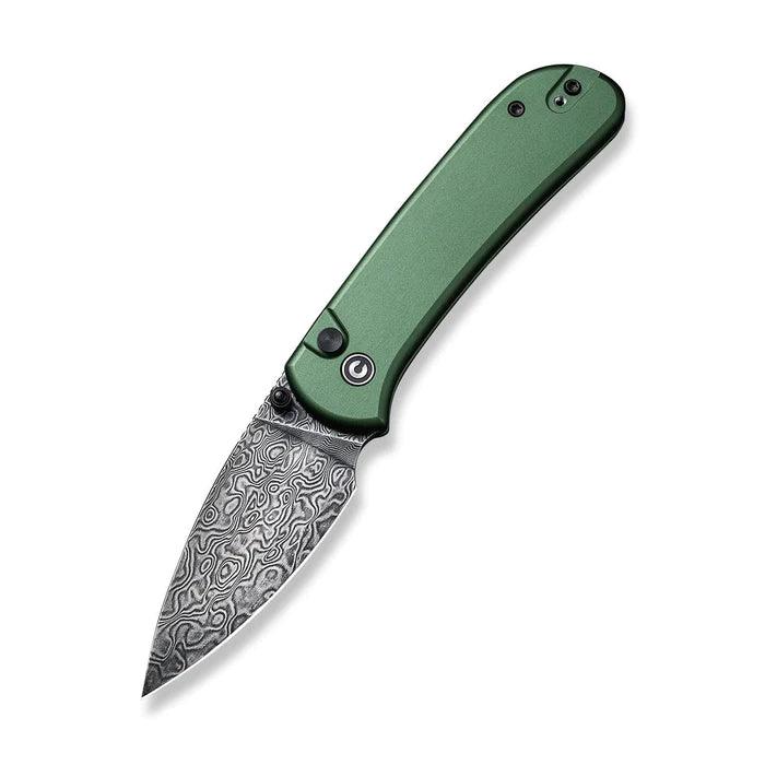 Civivi Qubit Button Lock Green Aluminum Drop Point Damascus - Knives.mx