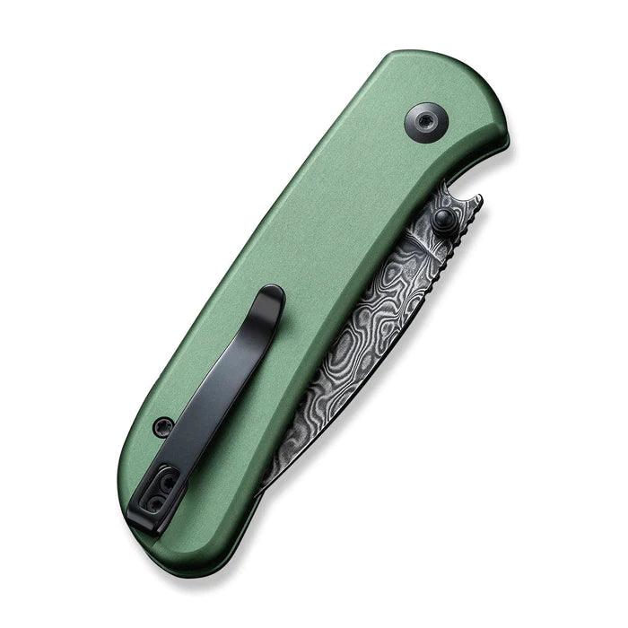 Civivi Qubit Button Lock Green Aluminum Drop Point Damascus - Knives.mx