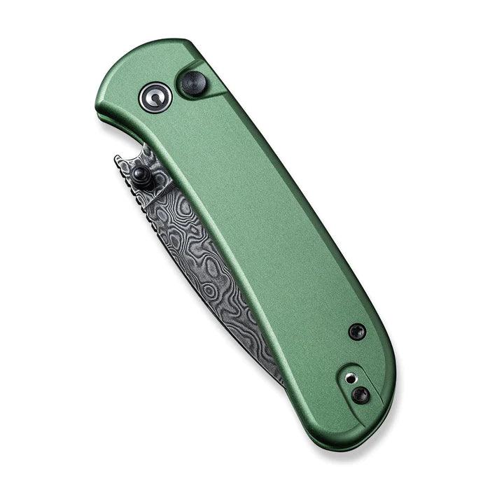Civivi Qubit Button Lock Green Aluminum Drop Point Damascus - Knives.mx